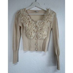 Vtg Kenneth Lady Women's Ruffle Cardigan Long Sleeve Button Down Ivory Free Size